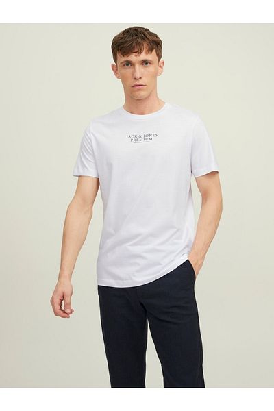 Jack & Jones Jack&jones Crew Neck Written κοντομάνικο λευκό ανδρικό μπλουζάκι 12217167