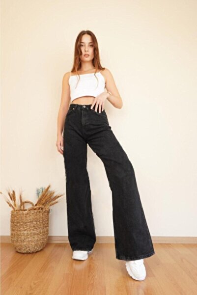 Livik Women's Melody Black Lycra Wide Leg Jean - Loose Denim Trousers