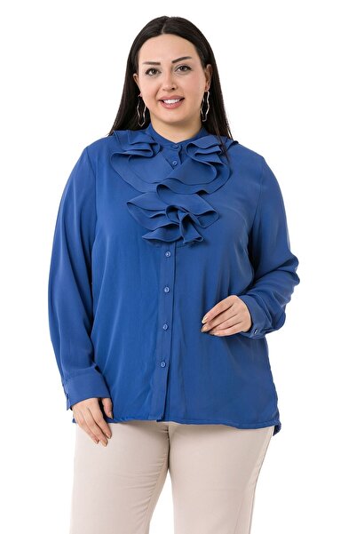 DISENTIS MODEST Сорочка великого розміру Indigo - з двома воланами, на ґудзик...