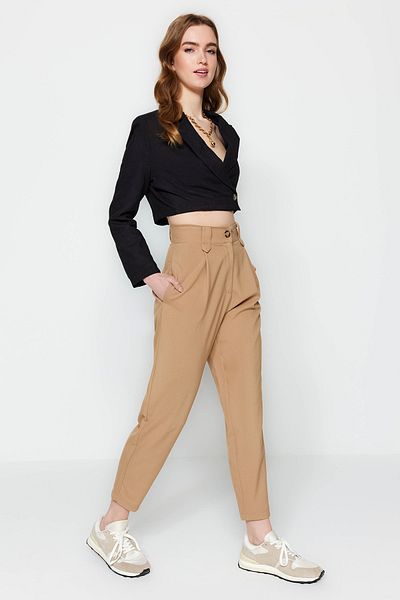 Trendyol Collection Norková mrkev Polyviskózové tkané kalhoty s vysokým pasem Twoss22Pl0280