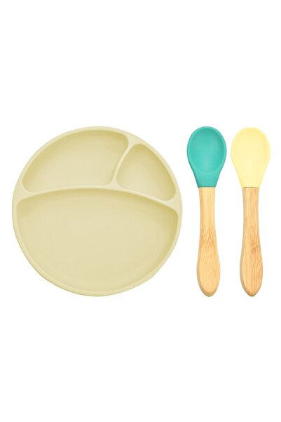 OiOi Silikon Tabak+bambu Saplı Silikon Kaşık