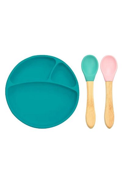 OiOi Silicone Plate+bamboo Handle Silicone Spoon