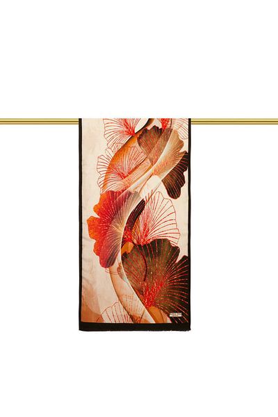 Bursa İpek Black Lily Pattern Silk Scarf
