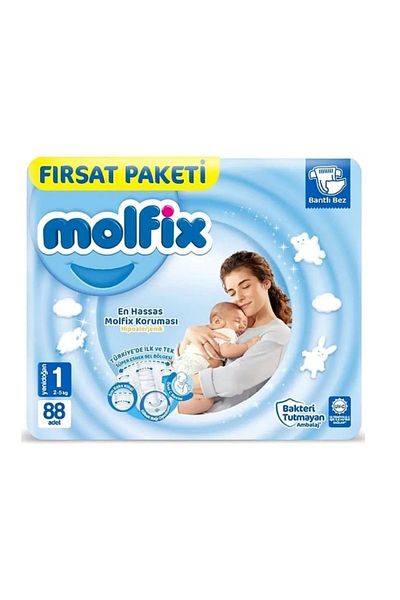 Molfix Newborn Size 1 2-5 kg 88 Pieces Taped Baby Diapers Opportunity Package