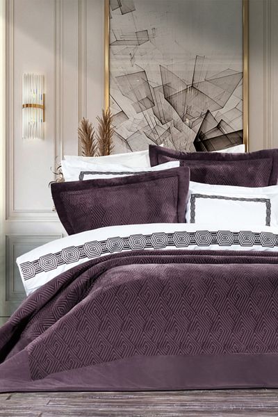 ZEBRA CASA Dafne Plum 9 Piece Double Duvet Cover Set and Bedspread Set
