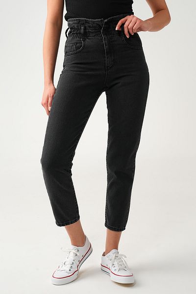 John Borners Smoked Women's Single Button Belt Gathered Mom Jean