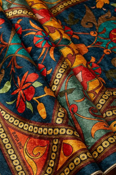 Bursa İpek Petrol Green Velvet Carpet Prayer Rug
