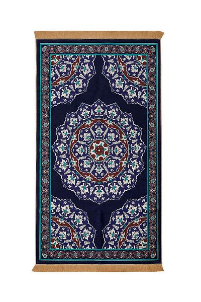 Bursa İpek Navy Blue Velvet Rug Prayer Rug