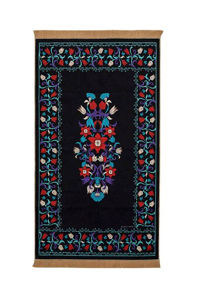 Bursa İpek Black Velvet Carpet Prayer Rug