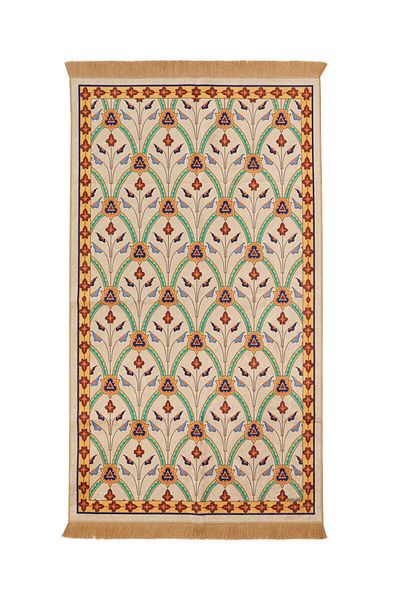 Bursa İpek Beige Velvet Rug Prayer Rug