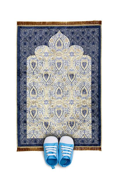 Bursa İpek Navy Blue Velvet Children's Prayer Rug