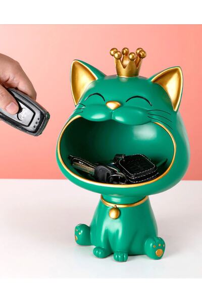 VALTURKEY Şanslı Kedi Heykeli Dekoratif Biblo Masa Süsleme