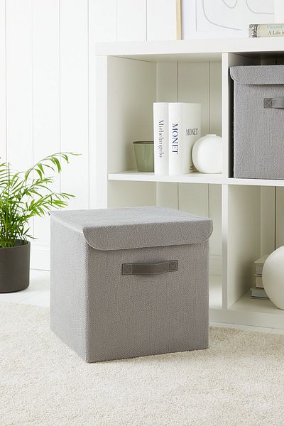 Ocean Home Textile قطعتان من منظم ألعاب الغسيل باللون الرمادي - مع غطاء من الجوت، صندوق تخزين قابل للطي، 30x30x30