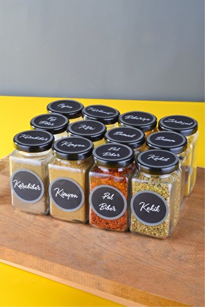 Sezka Life مجموعة 12 وعاء توابل بغطاء معدني و24 ملصق توابل -160 مل