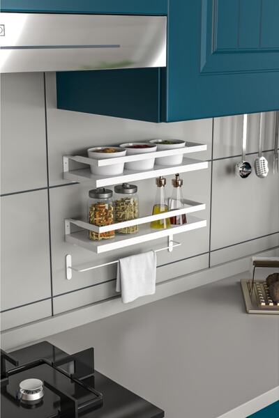 fullreyon Olea Dekoratif Duvar Rafı Banyo Mutfak Organizer Raf Seti Baharat O...