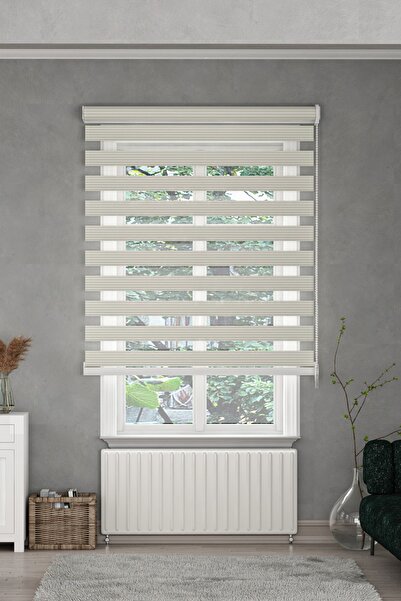 GİVAYO STOR Ekru Dar Pliseli Zebra Stor Perde (kırık Beyaz)