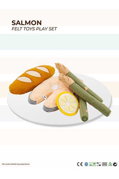 MOTHER AND TOYS Keçe Oyuncak - Somon Yemek Oyun Seti - Felt Toys - %100 El Ya...