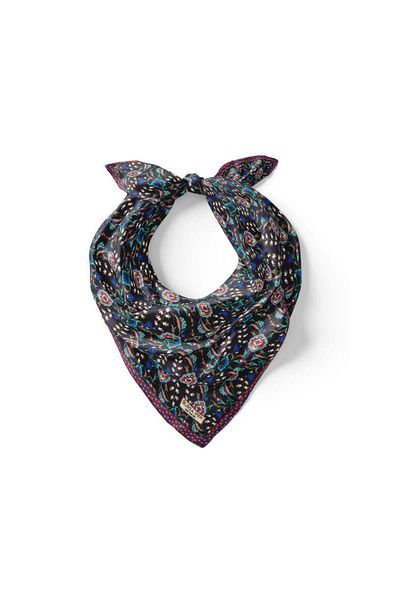 Bursa İpek Navy Blue Red Ivy Tulip Pattern Silk Handkerchief