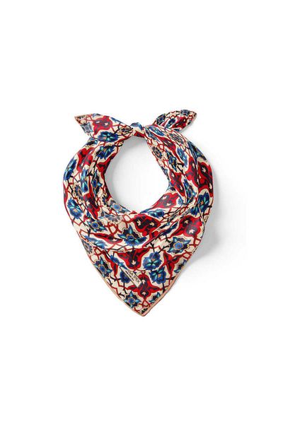 Bursa İpek Red Navy Blue Tile Spiral Pattern Silk Handkerchief