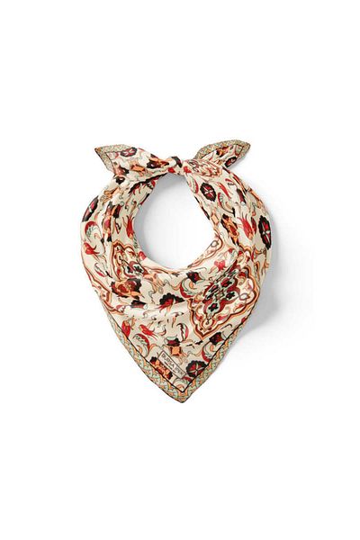Bursa İpek Ecru Tan Tile Tulip Pattern Silk Handkerchief