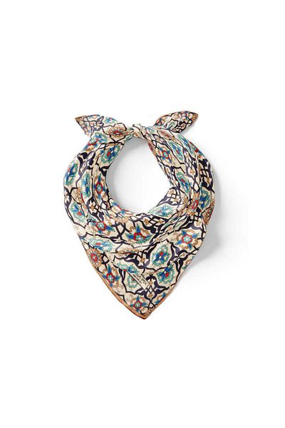 Bursa İpek Navy Blue Ecru Tile Spiral Pattern Silk Handkerchief