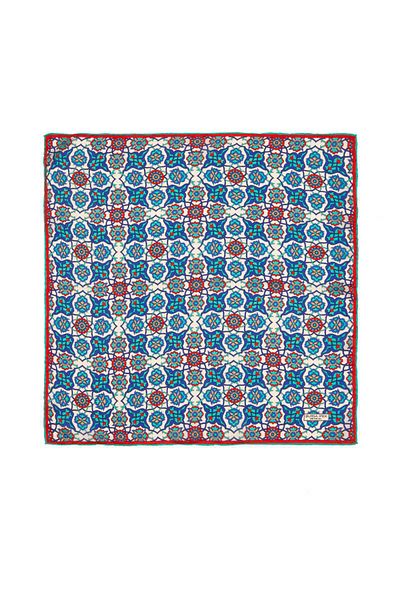 Bursa İpek Saks Turquoise Tile Spiral Pattern Silk Handkerchief