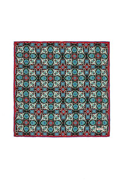Bursa İpek Black P.green Tile Spiral Pattern Silk Handkerchief