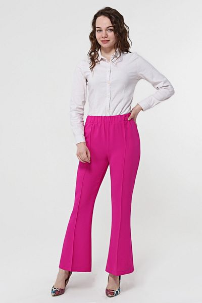 MD trend Pantaloni evazați pentru femei, fucsia, cu talie elastică, cu cusături în față