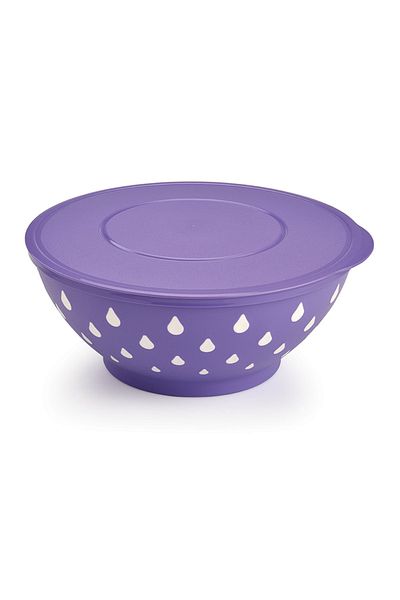 Melkan Home Drop Patterned Multi-Purpose Round Bowl with Lid 3 Liters Purple