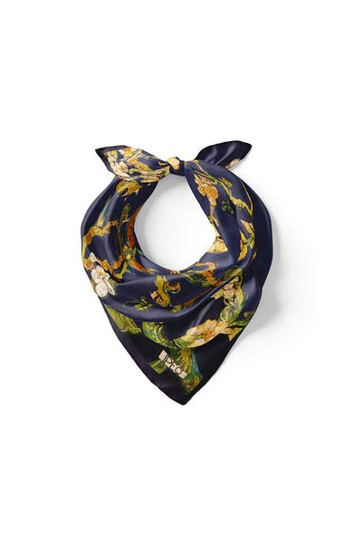 Bursa İpek Navy Blue Silk Handkerchief - Almond Flower Design