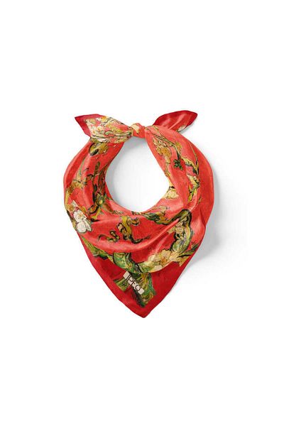Bursa İpek Silk Handkerchief Coral Almond Flower