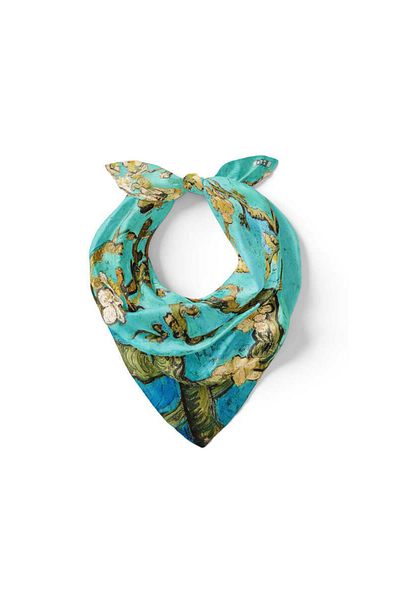 Bursa İpek Water Green Almond Flower Silk Handkerchief