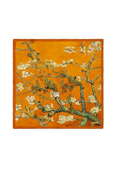 Bursa İpek Silk Handkerchief - Mustard Almond Flower Design