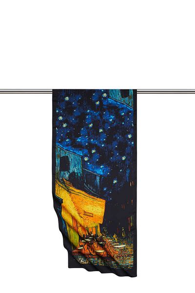 Bursa İpek Navy Blue Cafes Street Silky Scarf