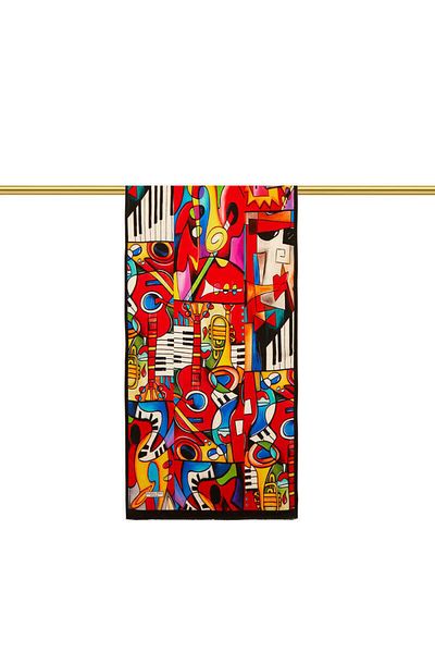 Bursa İpek Red Cubik Jazz Silk Painting Scarf