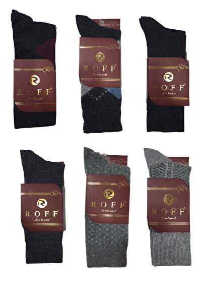Roff Yünlü Lambswool Koyun Kılı Kışlık Erkek Çorap Asorti Renk 6 Lı Paket