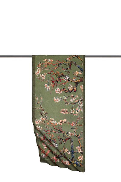 Bursa İpek Khaki Silky Scarf - Almond Flower Design