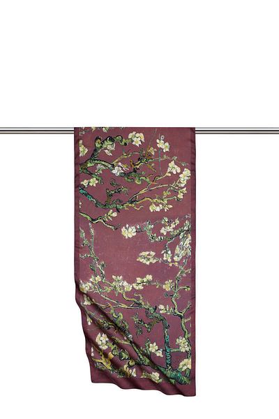 Bursa İpek Almond Flower Patterned Silky Scarf - Plum