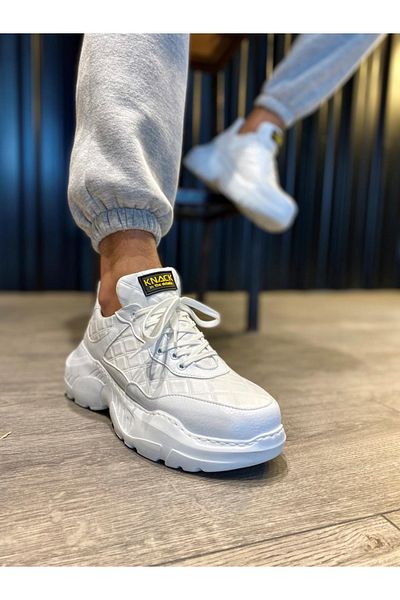KN Fashion Mp-n75 Bt Lace-Up Καπιτονέ Μοτίβο Ορθοπεδικό Ανδρικό Αθλητικό Παπούτσια Λευκό