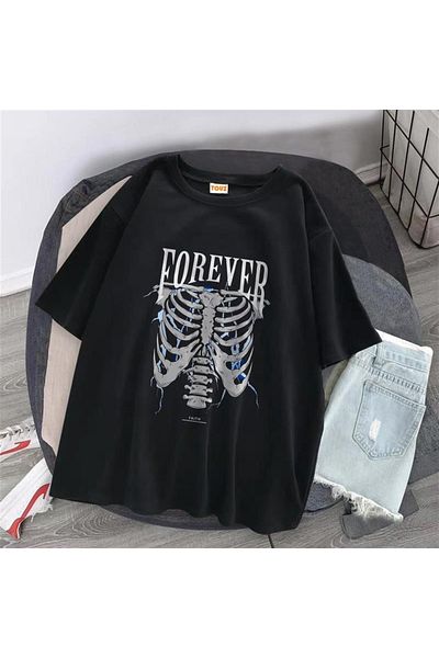Touz Μαύρο μπλουζάκι Unisex Oversize - Forever Rib Printed