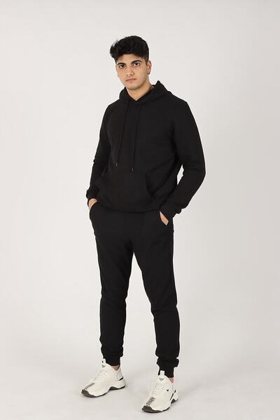 Guillermo طقم بدلة رياضية بغطاء للرأس باللون الأسود للرجال بجودة ثلاثية الأبعاد