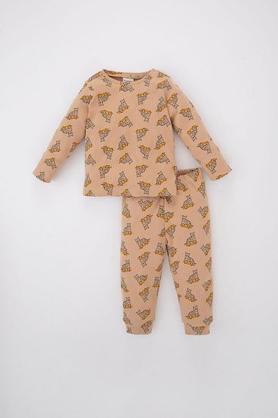 DeFacto Baby Boy Crew Neck Pattern Long Sleeve Ribbed Camisole Pajamas Set Z4274a223sp