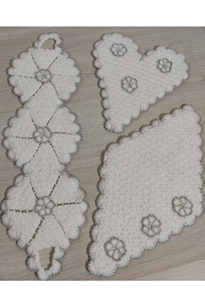 GÖNÜL مجموعة مناشف الزينة المصنوعة يدويًا من خيط القطن المصنوع يدويًا، مجموعة من 3 مناشف مصنوعة يدويًا