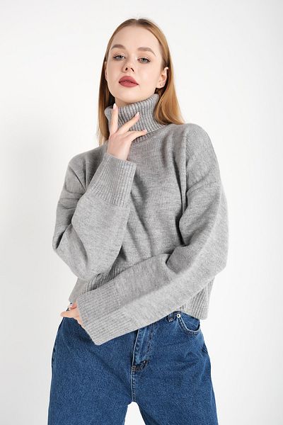 nosia fashion Pulover de tricotaj gri cu gât supradimensionat