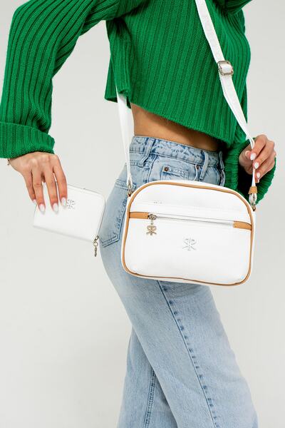 ImPolo Esta Nora White Camel Γυναικεία τσάντα και πορτοφόλι 21x27 Πορτοφόλι 10x13 Διαστάσεις