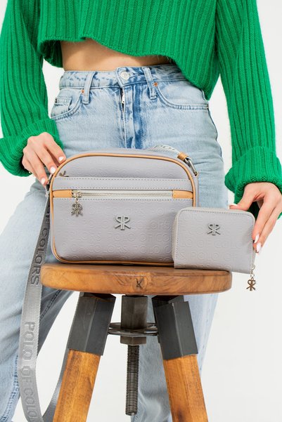 ImPolo Esta Nora Gray Camel Women's Combination Bag and Wallet Bag 21x27 Wall...