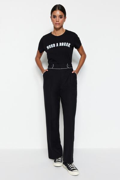 Trendyol Collection Black Woven High Waist Trousers TWOSS23PL00064