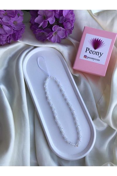 PEONY - peonyofficiall تصميم كريستال شفاف أبيض لؤلؤة حبة الهاتف سحر حبل حزام الهاتف
