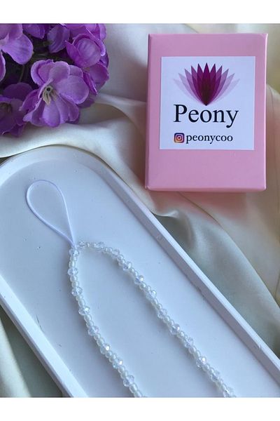 PEONY - peonyofficiall تصميم كريستال شفاف أبيض لؤلؤة حبة الهاتف سحر حبل حزام الهاتف