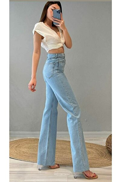 LİMABEL Sia Blue Snow Wash High Waist Wide Leg Denim Jeans - Wide Leg